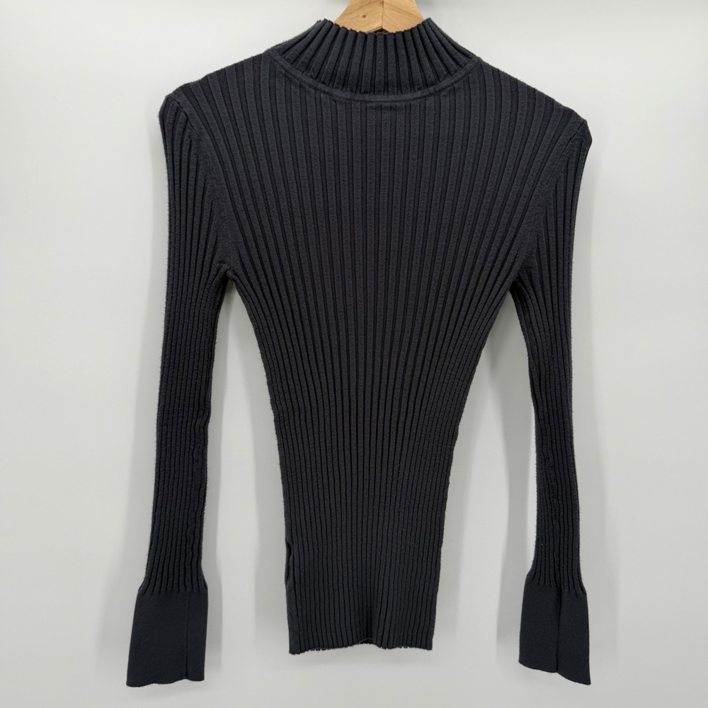LOFT Womens Gray Ribbed Knit Mock Neck Sweater Size M Long Sleeve Split Cuff